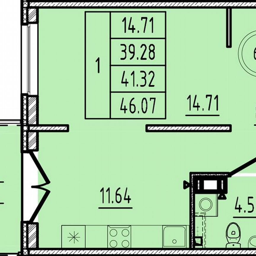 1-к. квартира, 34,1 м², 4/4 эт.