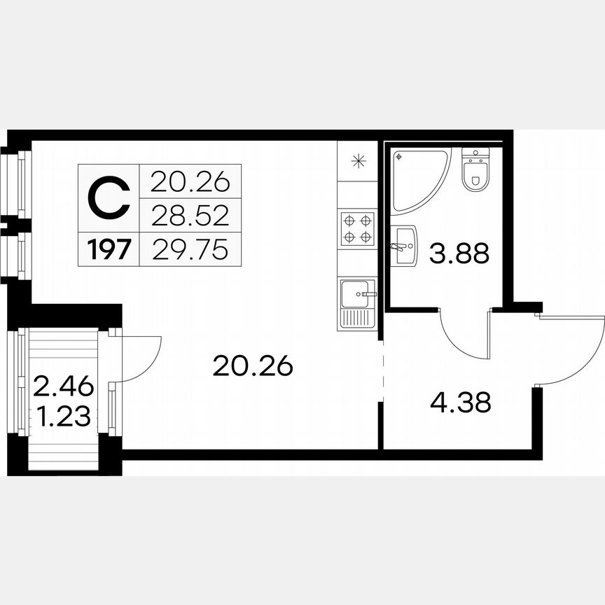 Квартира-студия, 29,8 м², 7/15 эт.
