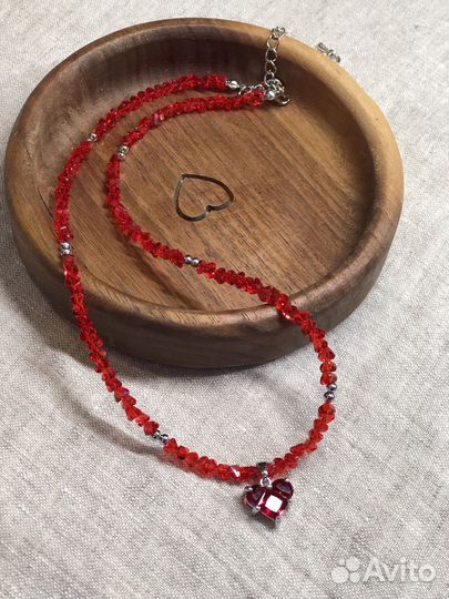 Чокер красное сердце стекло