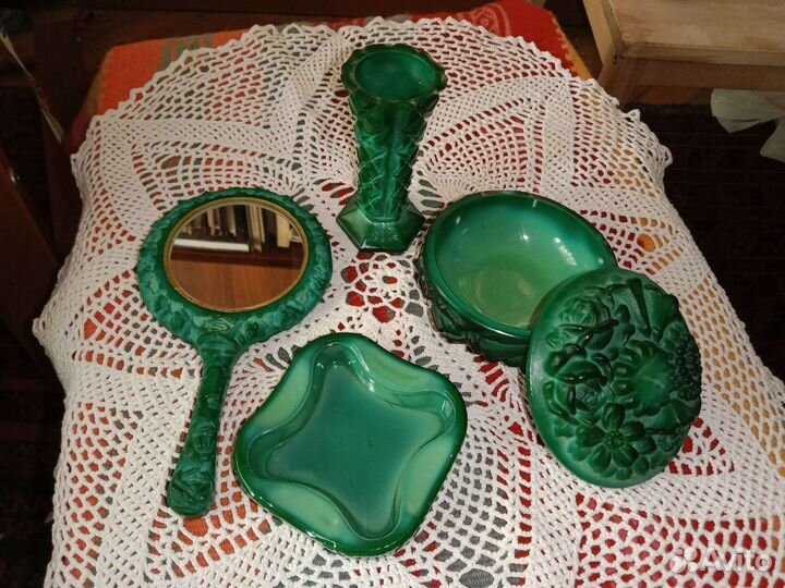 Малахитовое стекло зеркало, шкатулка