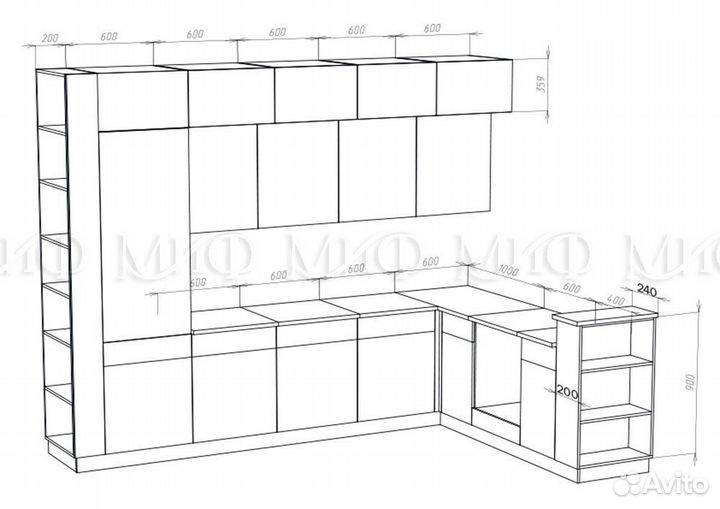 Кухня «Техно-5» 3,2*2,24 м