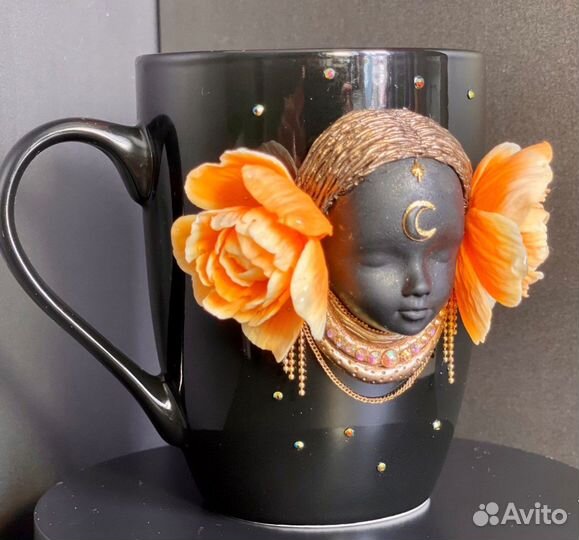 Кружка с декором из полимерной глины, подарок