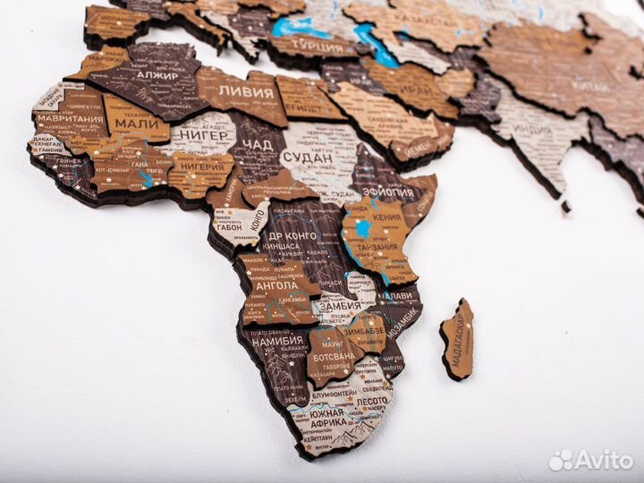 Деревянная карта мира 3D настенная, Ессентуки