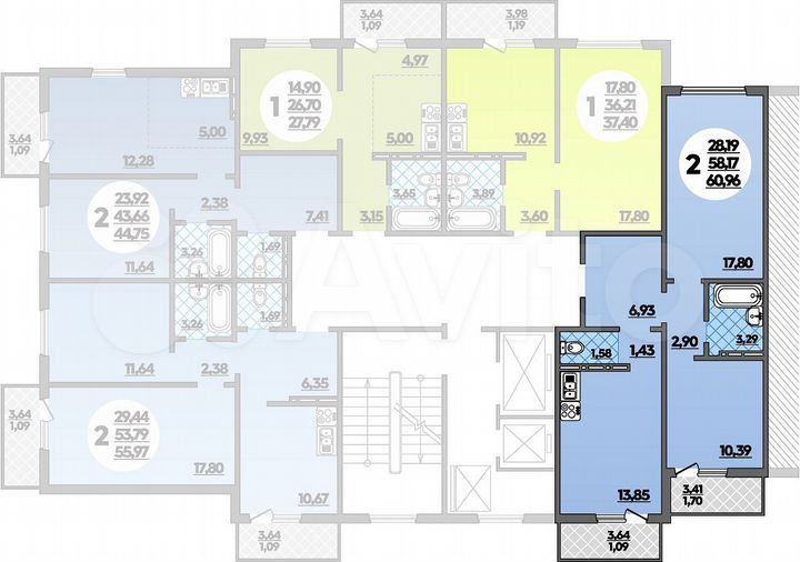 2-к. квартира, 61 м², 6/16 эт.