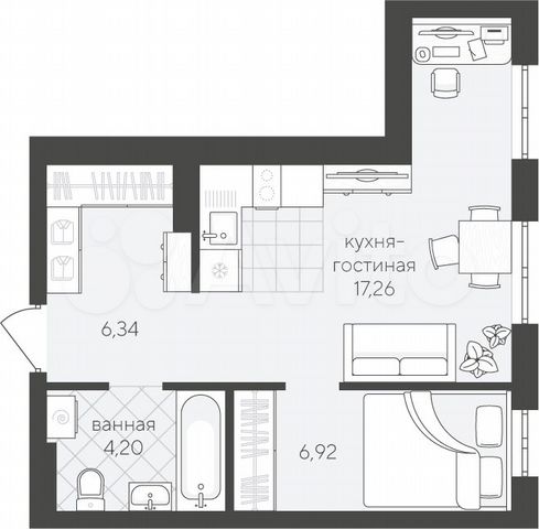 1-к. квартира, 34,7 м², 3/4 эт.