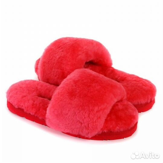 Угги женские тапочки fluff slide slippers RED