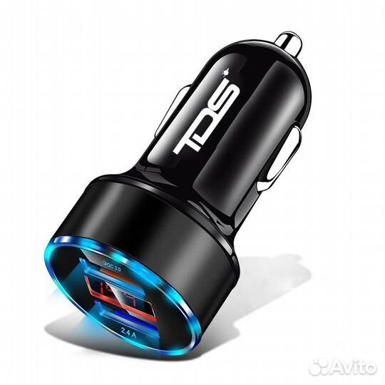 Зарядное авто + вольтметр 2*USB (QC3.0-3A)(U69A)