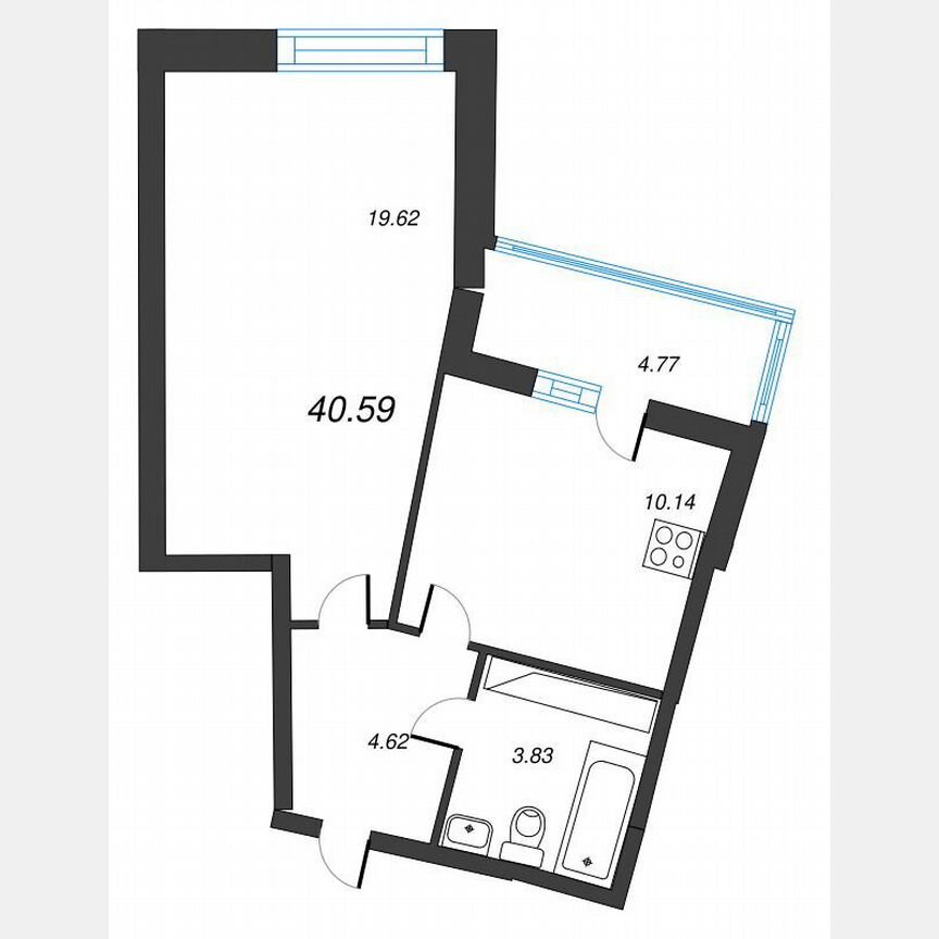 1-к. квартира, 43 м², 19/22 эт.