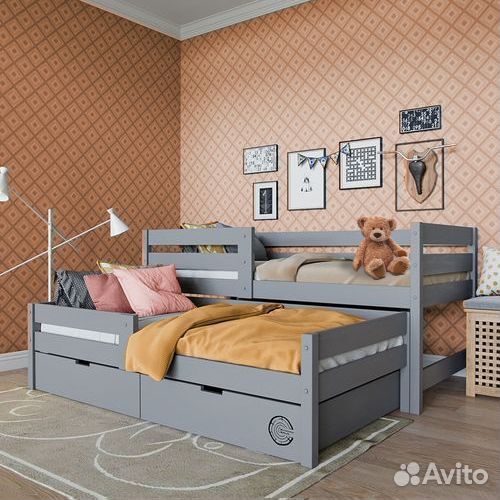 Кроватка от 2х лет из массива матрешка выдвижная