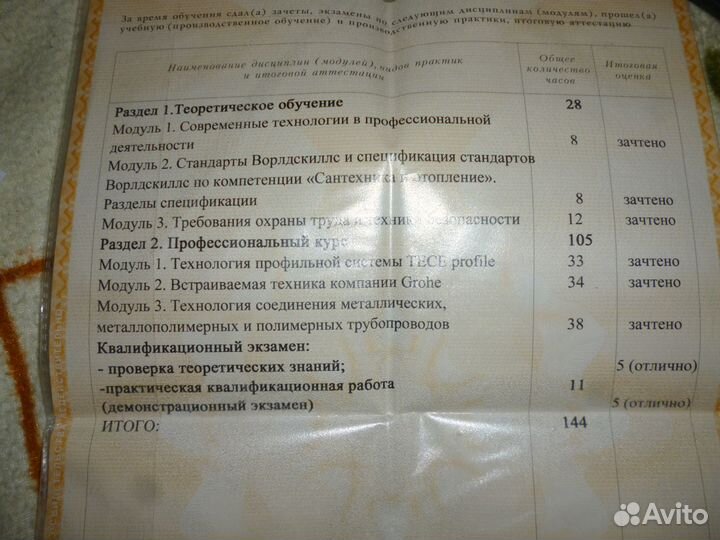 Сантехник 5 разряда стаж более 15 лет