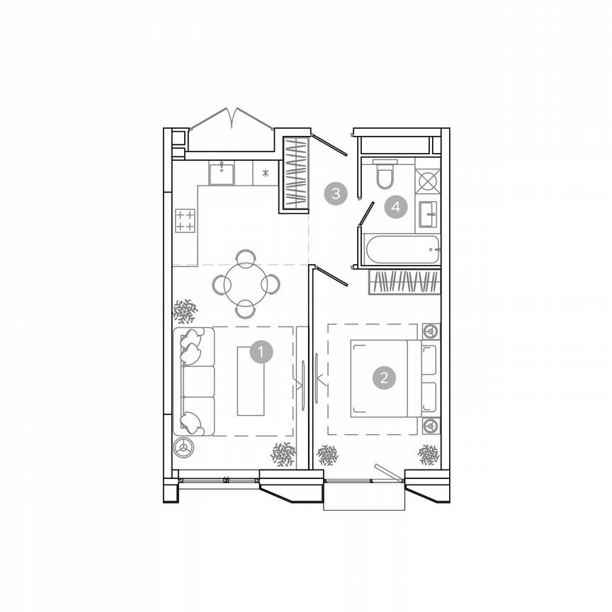 2-к. квартира, 45,4 м², 3/17 эт.
