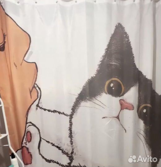 Штора для ванны кот на руках новая