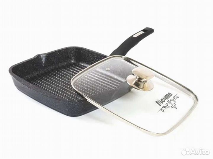 Сковорода гриль 26*26см с крышкой Гранит star