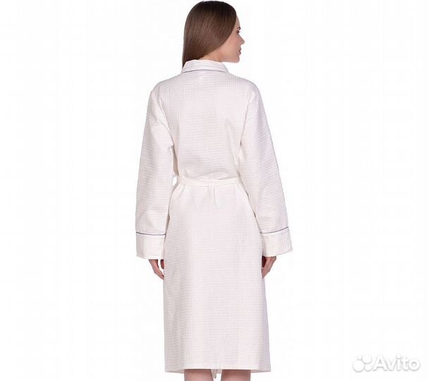 Халат вафельный Home One с кантом отбеленный 60