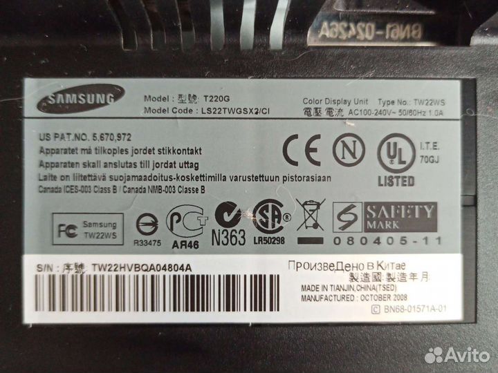 Монитор samsung syncmaster t220g глянцевый