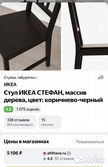 Стул икеа стефан, массив дерева, бу