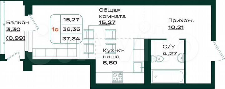 1-к. квартира, 49,6 м², 2/7 эт.