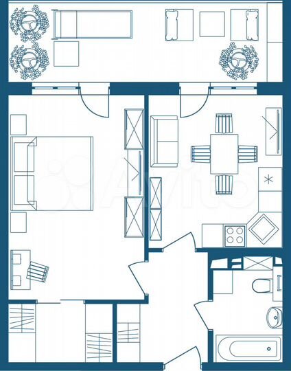 1-к. апартаменты, 60 м², 2/7 эт.