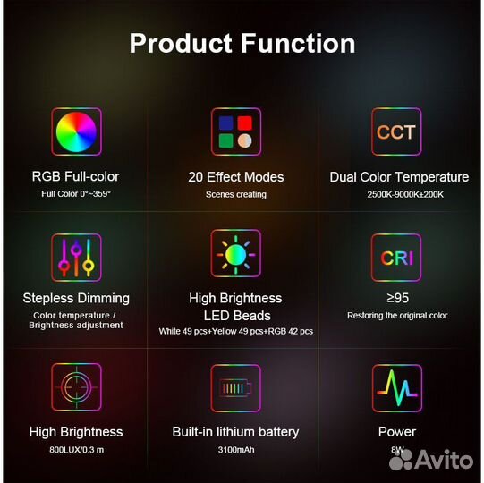 LED осветитель для фото и видео съемки W140 RGB