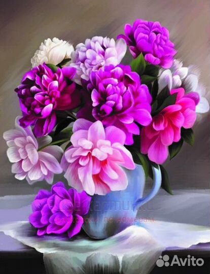 Алмазная мозаика 40x50 Букет ярких пионов в кувшин