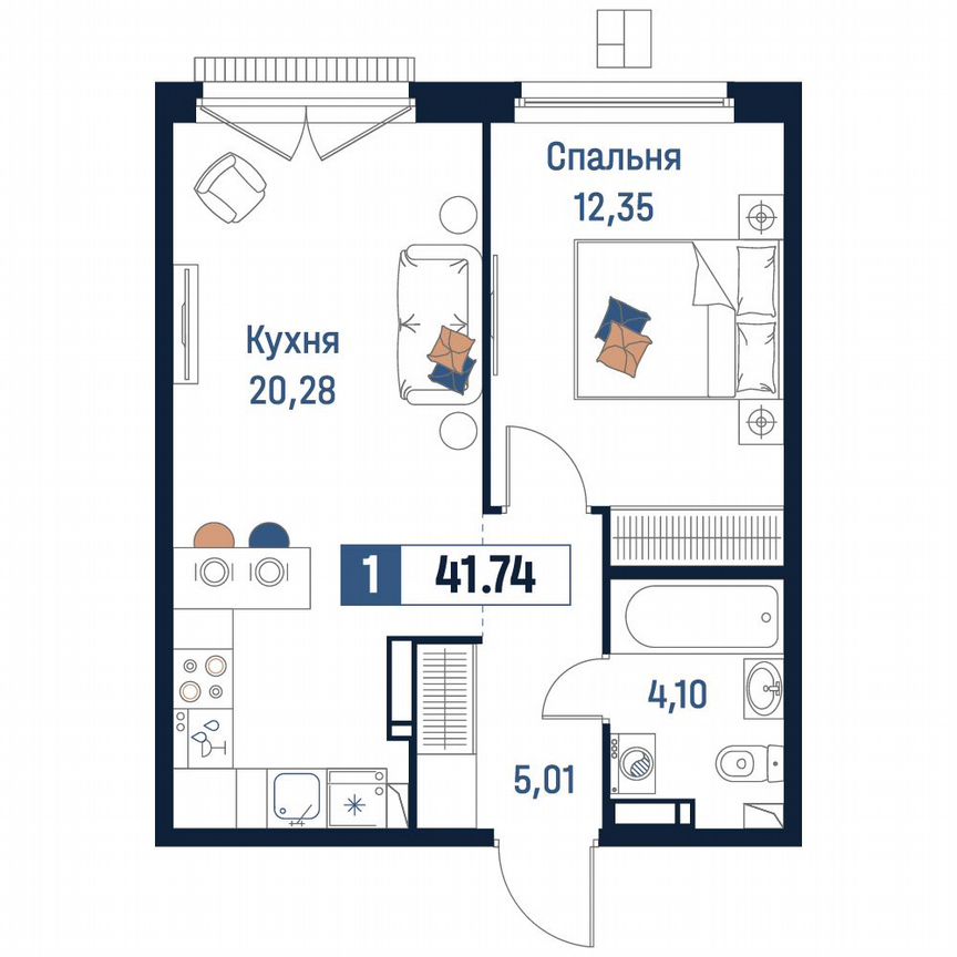 1-к. квартира, 41,7 м², 17/18 эт.