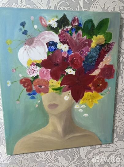 Картина маслом девушка с цветами
