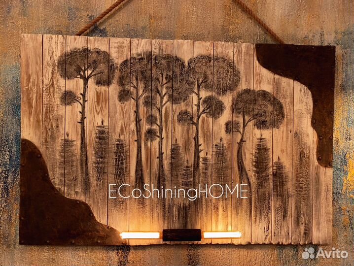 Картина из дерева и металла, ручная работа