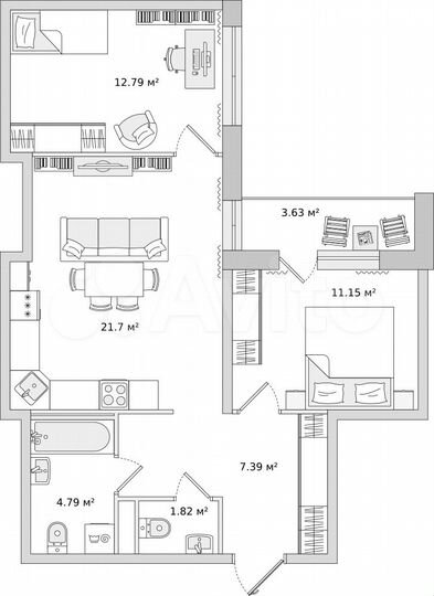 2-к. квартира, 62,1 м², 16/21 эт.