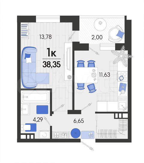 1-к. квартира, 38,4 м², 6/7 эт.