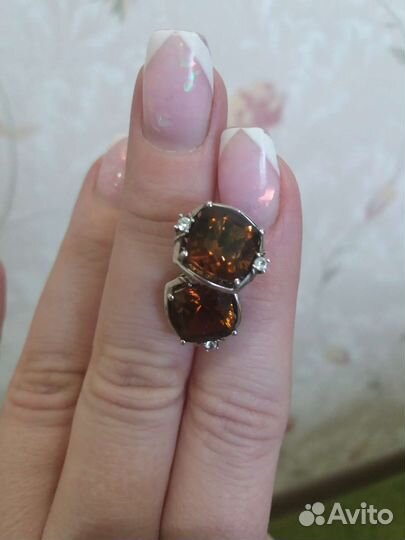 Серебряные серьги с дымчатым кварцем