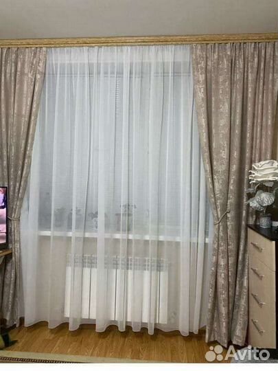 Шторы готовые 2шт новые, шторы мрамор,тюль мрамор