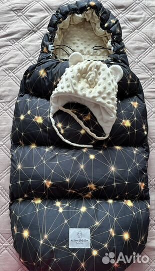 Пуховый зимний конверт (плюс шапочка и шарф)