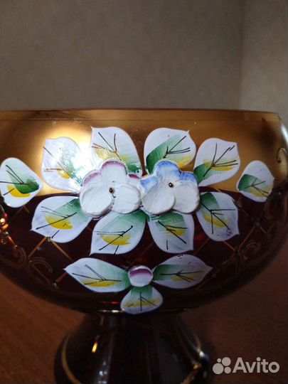 Вазочка конфетница Богемия цветное стекло, лепка