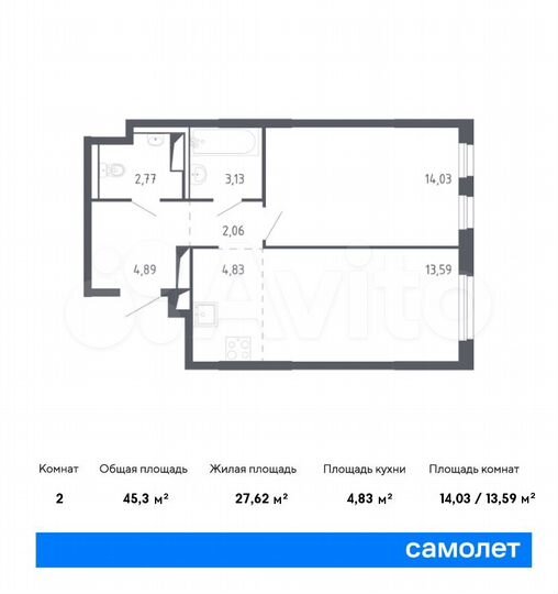 2-к. квартира, 45,3 м², 24/24 эт.