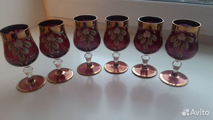 Рюмки богемское стекло, 6 штук, отличное состояние