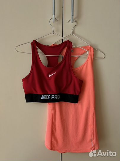 Спортивный топ бра Nike Pro и майка Decathlon