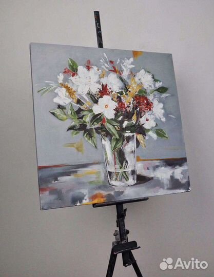 Картина маслом. Цветы. холст 50*50
