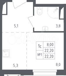 Квартира-студия, 22,2 м², 7/9 эт.