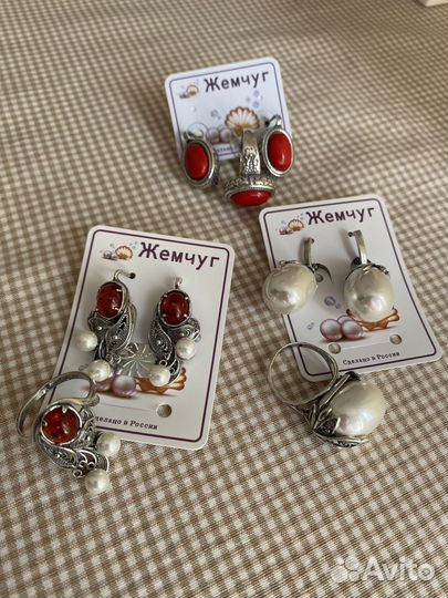 Серебряный комплект кольцо и серьги