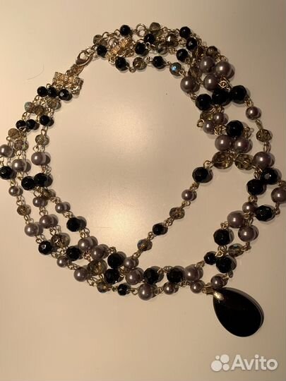 Колье - 3 нитки с агатом и браслет