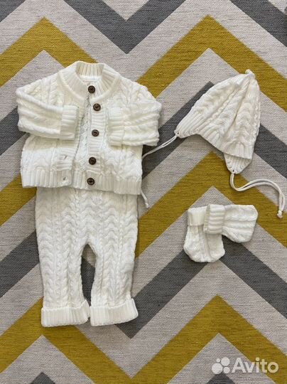 Вязаный костюм детский 0-3 месяца