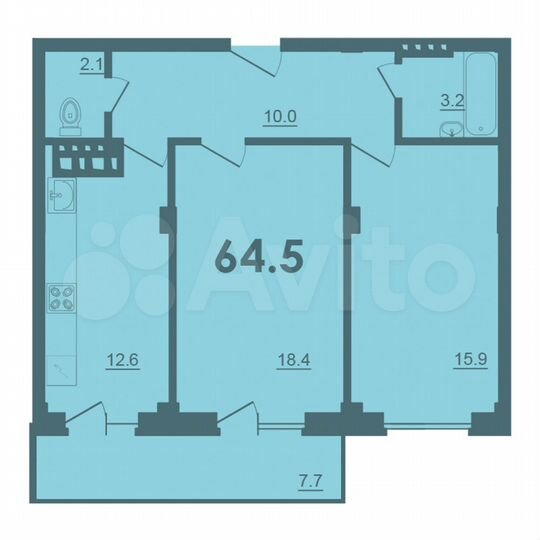 2-к. квартира, 64,5 м², 1/9 эт.