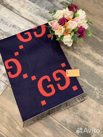 Палантин шарф Gucci синий с красным новый