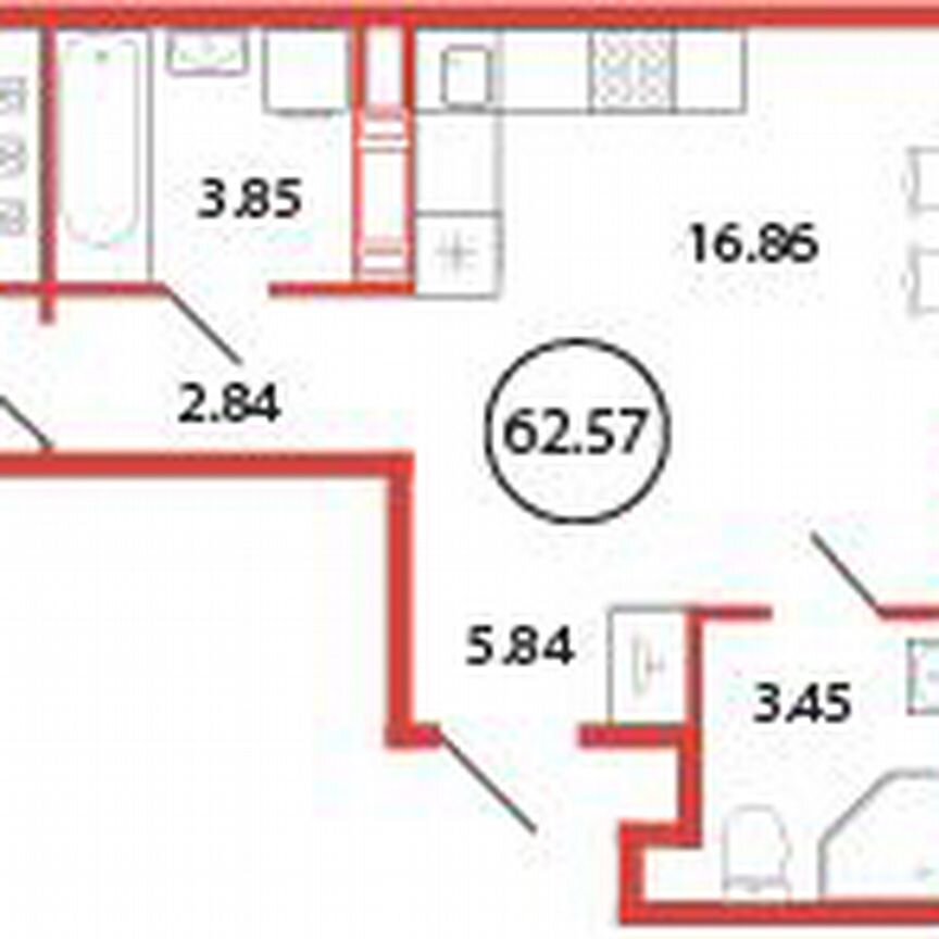 2-к. квартира, 62,6 м², 7/12 эт.