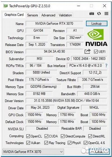 GeForce RTX 3070 Gaming X Trio 8GB