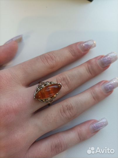 Набор украшений. Янтарь, скань. Винтаж СССР