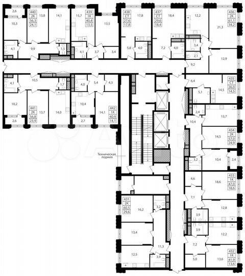 2-к. апартаменты, 56,8 м², 4/30 эт.