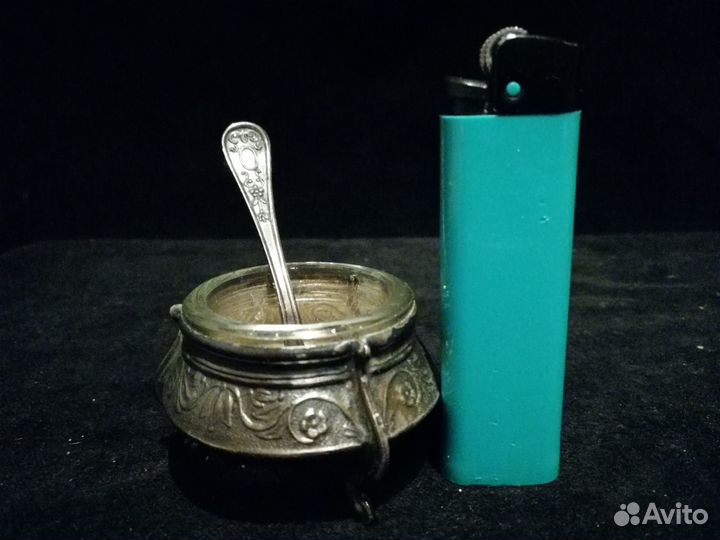 Мельхиоровая горчичница солонка с ложечкой