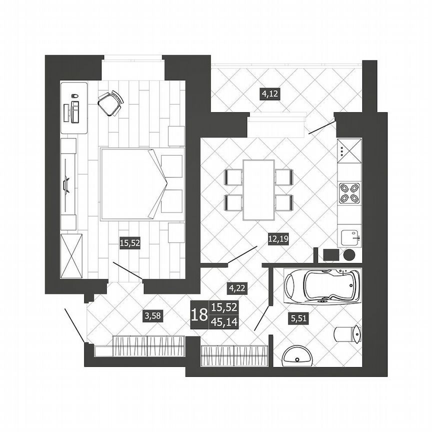1-к. квартира, 45,1 м², 2/3 эт.