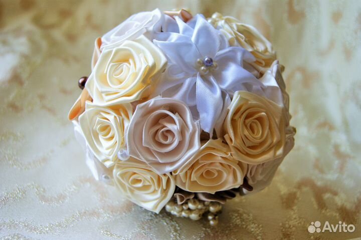 Брошь букет, букет-дублер, айвори, свадебный